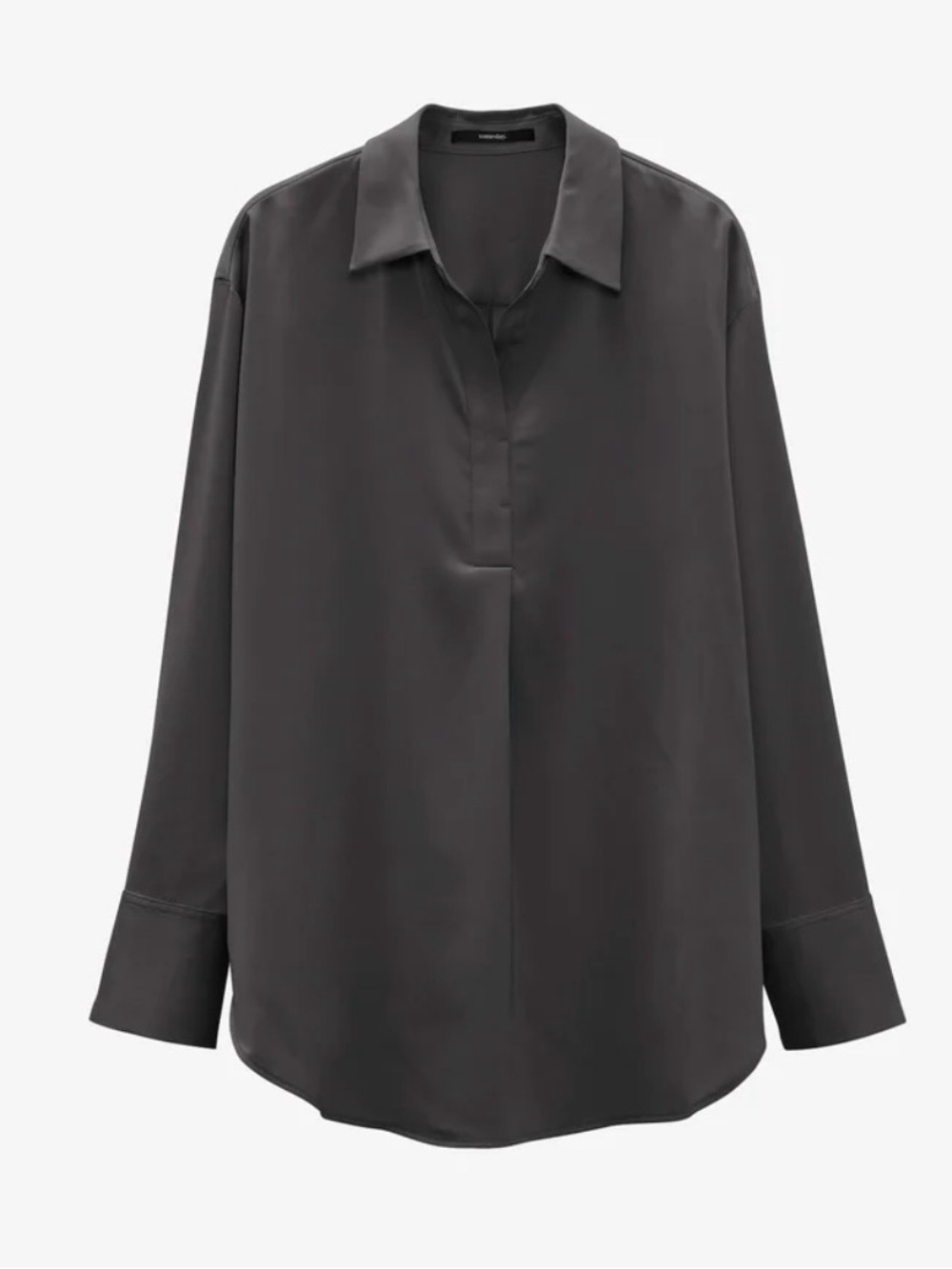 F&F COLLARED V-NECK LONG SLEEVED ROOMY BLACK SATIN BLOUSE  WOMENS SZ M
